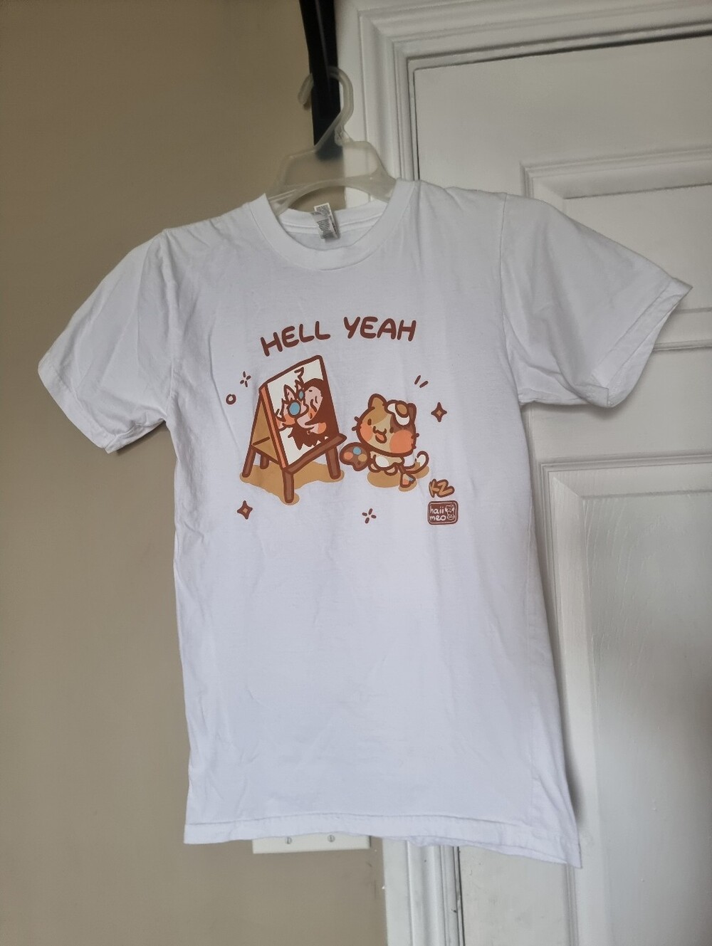 American Apparel White Tee Cat Graphic Text Size S Collab Kaivazanero Haiimeo